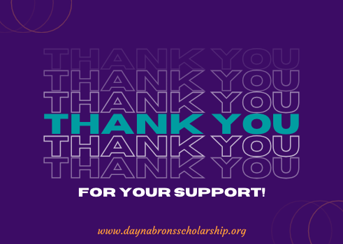 Purple background with white and teal repeating "Thank You for your Support" text and orange website text